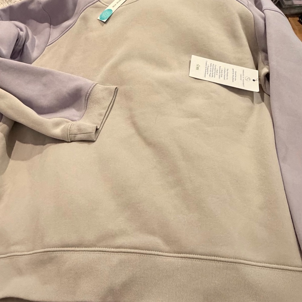 Threads 4 Thought Colorblock Fleece Pullover in Cream and Light Purple